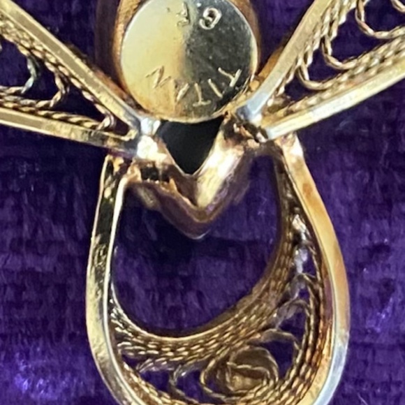 Gold Filled Signed TITAN Vintage Black Hematite Filigree Necklace, 16 inches - Picture 6 of 8